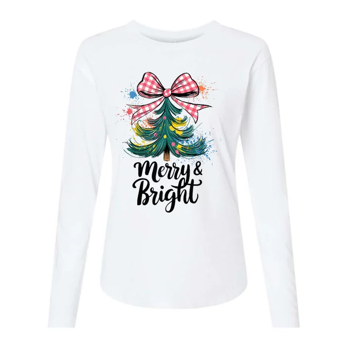 Merry And Bright Colorful Christmas Tree Coquette Women Tank Top Womens Cotton Relaxed Long Sleeve T-Shirt