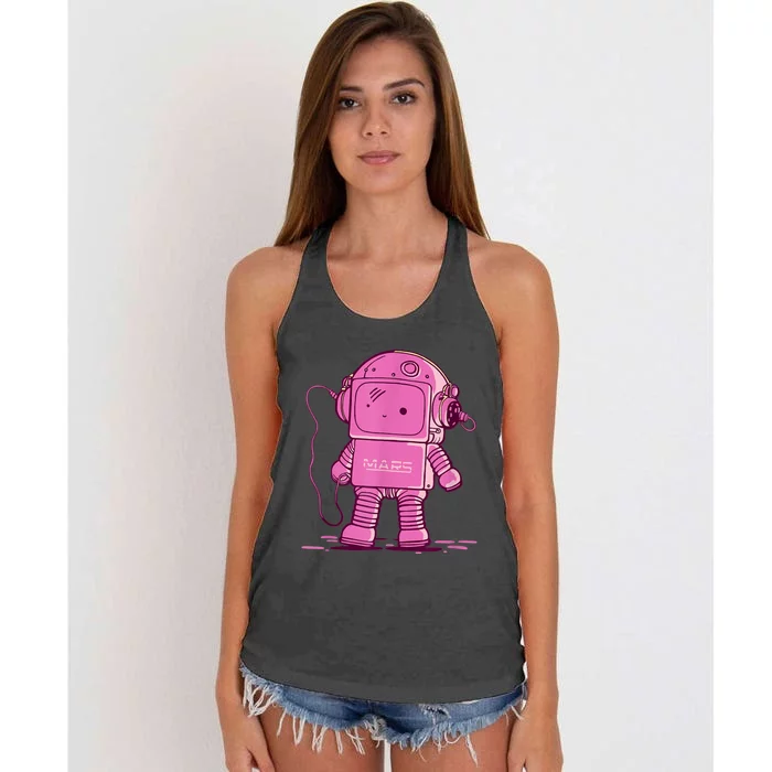 Mars Astro Bot Pink Women's Knotted Racerback Tank