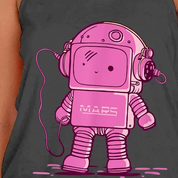 Mars Astro Bot Pink Women's Knotted Racerback Tank