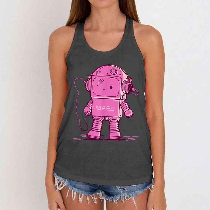 Mars Astro Bot Pink Women's Knotted Racerback Tank