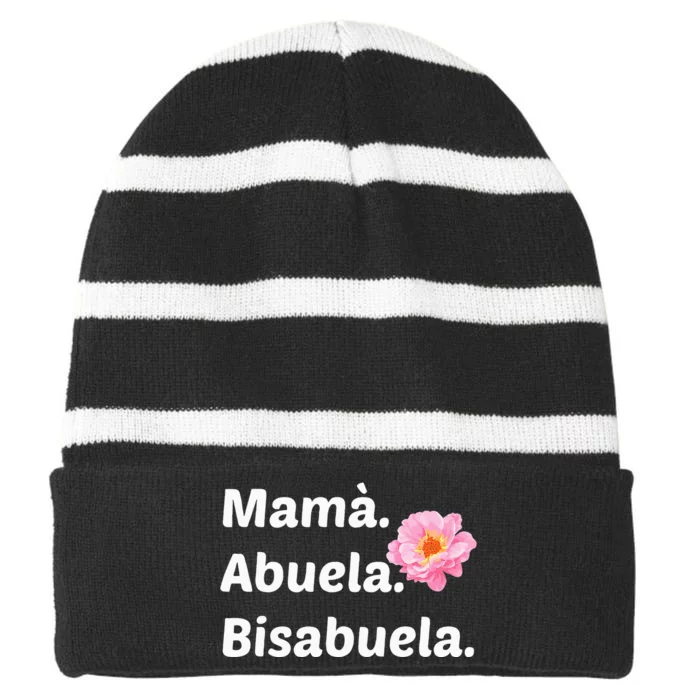 Mama Abuela Bisabuela Mothers Day Grandma Spanish Flower Striped Beanie with Solid Band