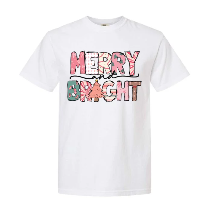 Merry And Bright Pink Christmas Garment-Dyed Heavyweight T-Shirt