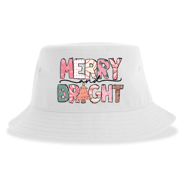 Merry And Bright Pink Christmas Sustainable Bucket Hat