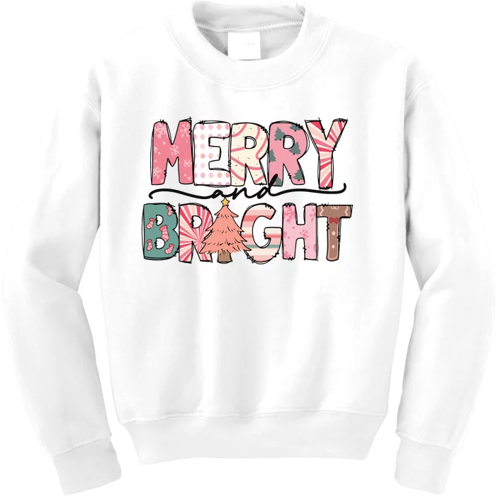 Merry And Bright Pink Christmas Kids Sweatshirt