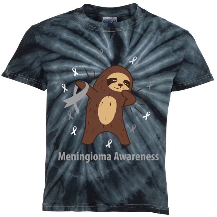 Meningioma Awareness Brain Cancer Related Sloth Ribbon Gift Kids Tie-Dye T-Shirt