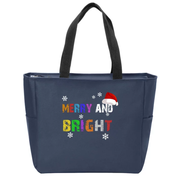 Merry And Bright Merry Chirstmas Zip Tote Bag