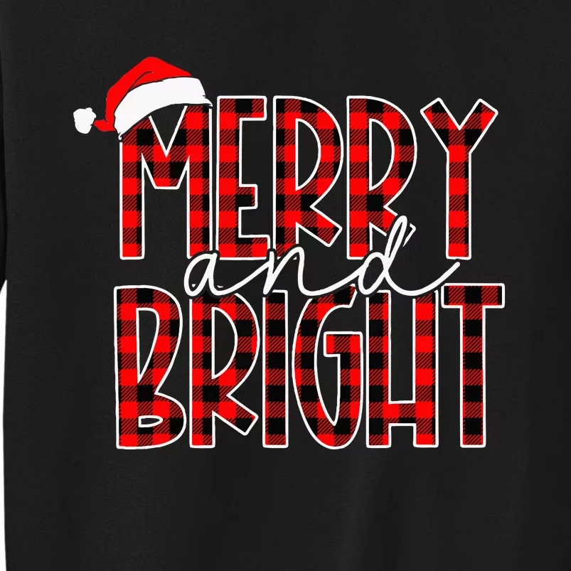 Merry and Bright Buffalo Plaid Red Santa Hat Christmas Xmas Sweatshirt