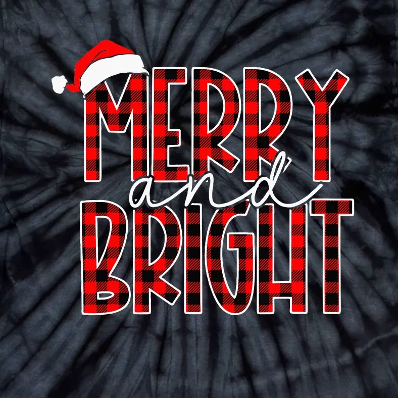 Merry and Bright Buffalo Plaid Red Santa Hat Christmas Xmas Tie-Dye T-Shirt