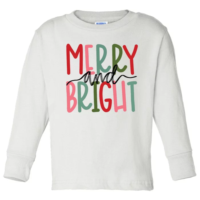 Merry And Bright Christmas Women Girls Kids Cute Toddler Long Sleeve Shirt