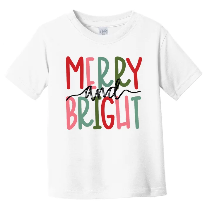 Merry And Bright Christmas Women Girls Kids Cute Toddler T-Shirt