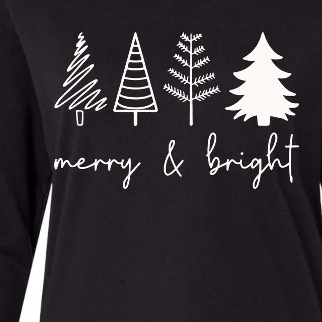 Merry And Bright Cute Christmas Tree Womens Cotton Relaxed Long Sleeve T-Shirt