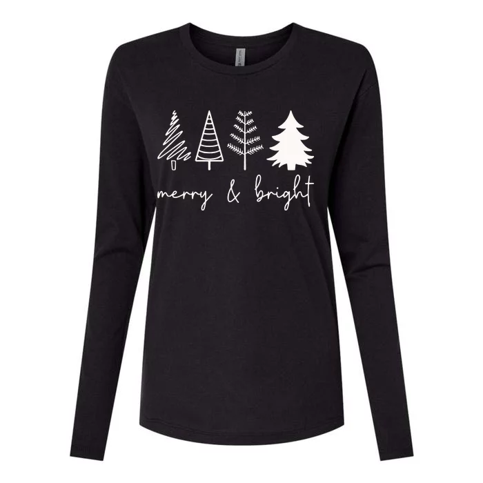 Merry And Bright Cute Christmas Tree Womens Cotton Relaxed Long Sleeve T-Shirt