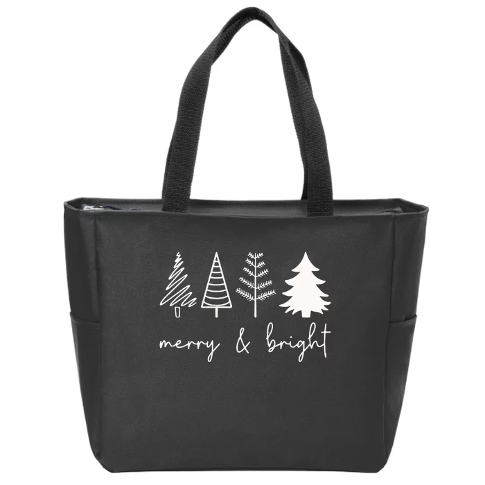 Merry And Bright Cute Christmas Tree Zip Tote Bag