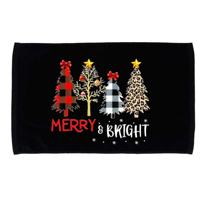 Merry And Bright Women Funny Leopard Plaid Christmas Trees Microfiber Hand Towel