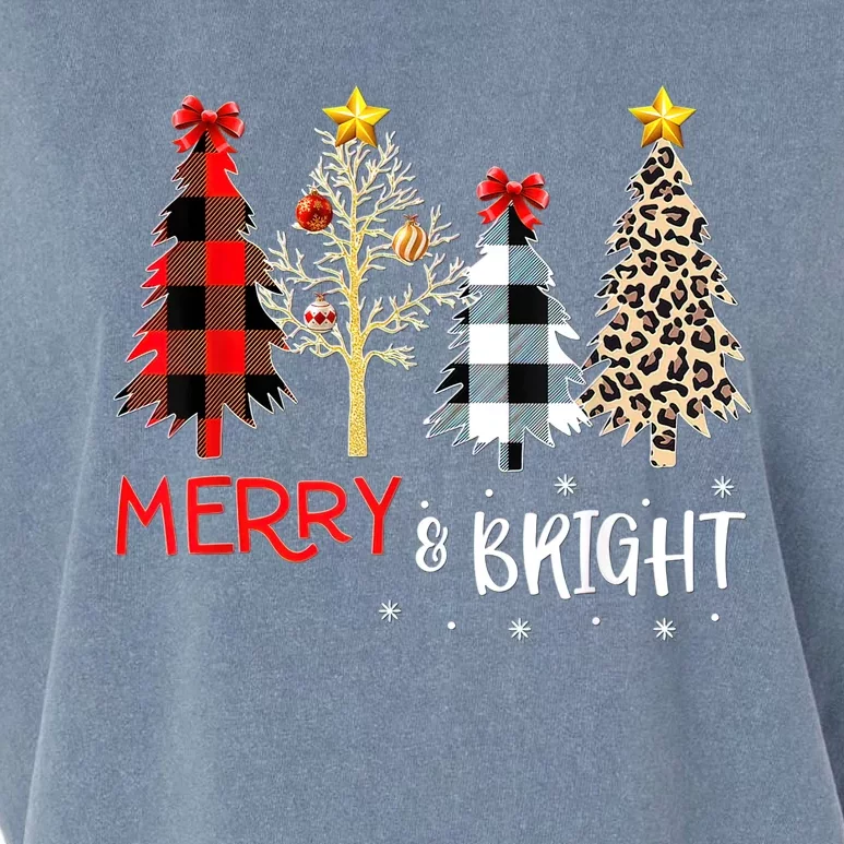 Merry And Bright Women Funny Leopard Plaid Christmas Trees Garment-Dyed Women's Muscle Tee