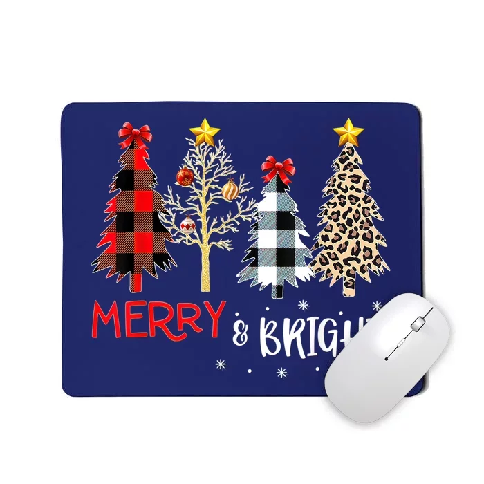 Merry And Bright Women Funny Leopard Plaid Christmas Trees Mousepad