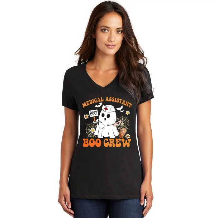 Medical Assistant Boo Crew Funny Ghost Halloween Costumes Women's V-Neck T-Shirt