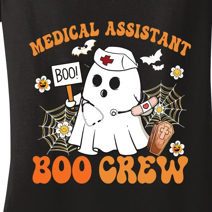 Medical Assistant Boo Crew Funny Ghost Halloween Costumes Women's V-Neck T-Shirt