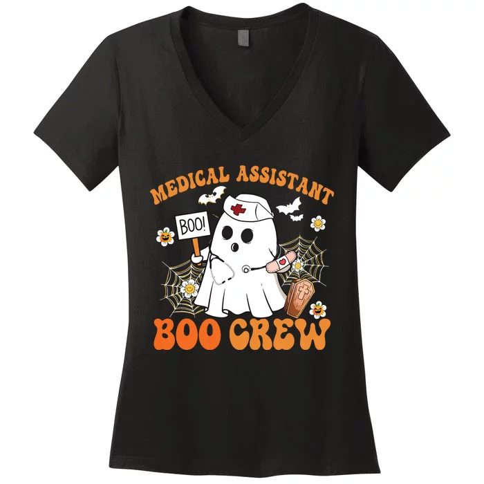 Medical Assistant Boo Crew Funny Ghost Halloween Costumes Women's V-Neck T-Shirt