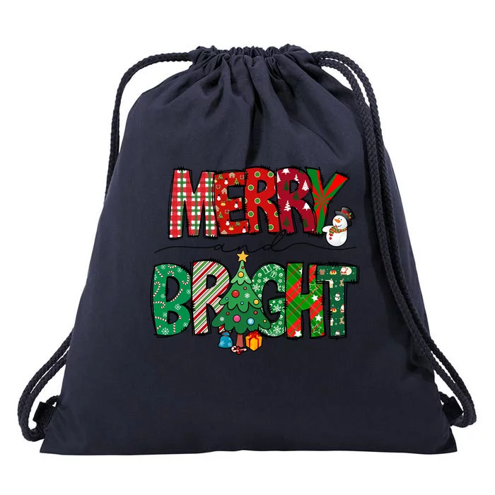 Merry And Bright Leopard Plaid Christmas Tree Xmas Holiday Cute Gift Drawstring Bag