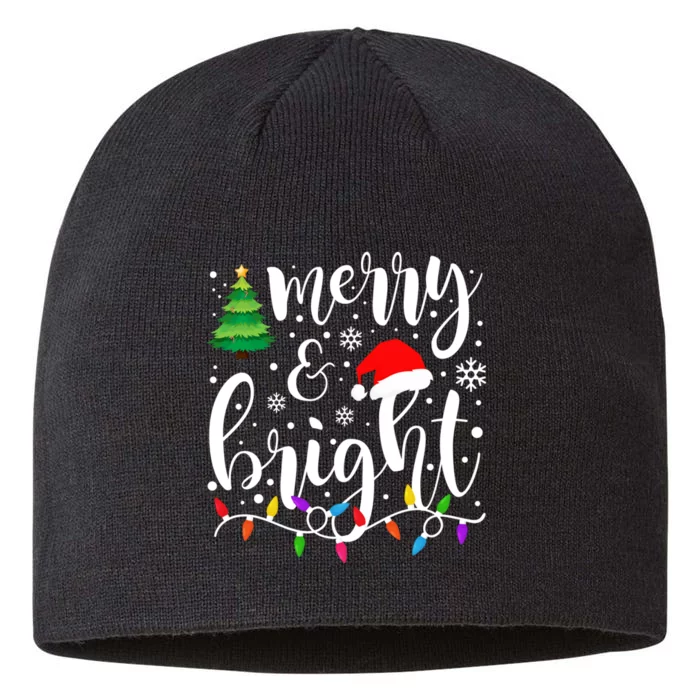 Merry And Bright Christmas Lights Funny Family Christmas 8 1/2in Sustainable Knit Beanie