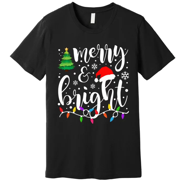 Merry And Bright Christmas Lights Funny Family Christmas Premium T-Shirt