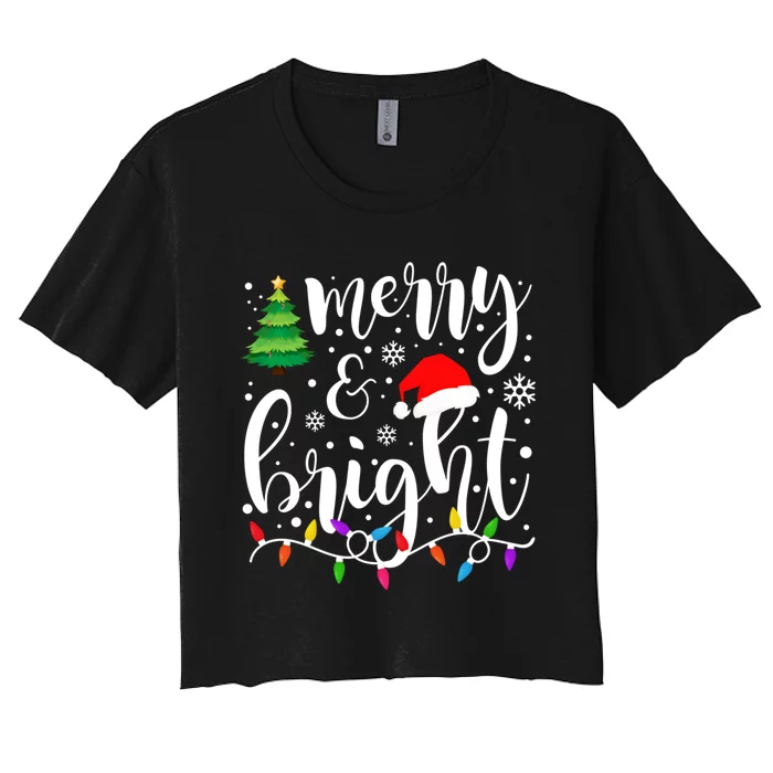 Merry And Bright Christmas Lights Funny Family Christmas Women's Crop Top Tee