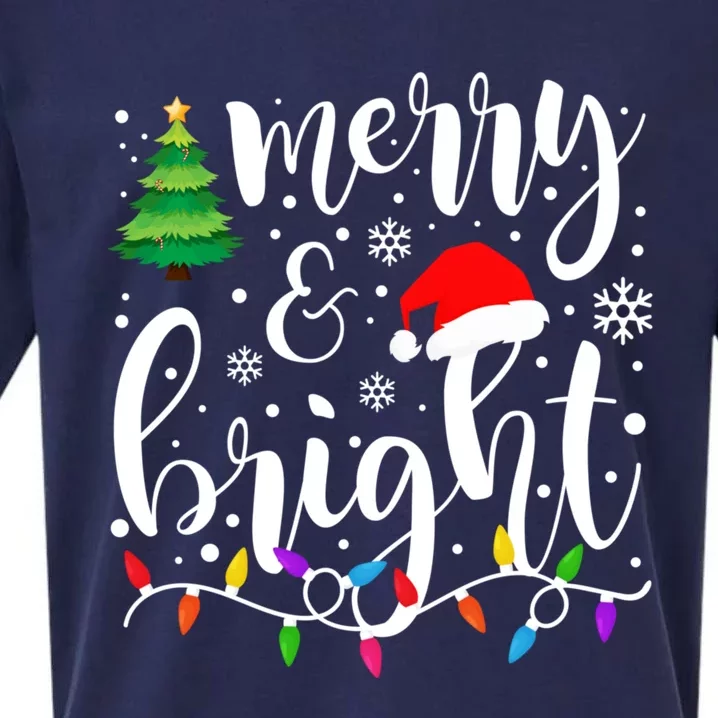 Merry And Bright Christmas Lights Funny Family Christmas Sueded Cloud Jersey T-Shirt