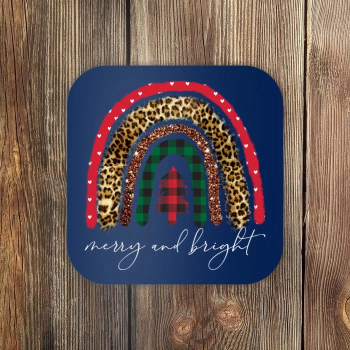 Merry And Bright Christmas Rainbow Festive Coaster