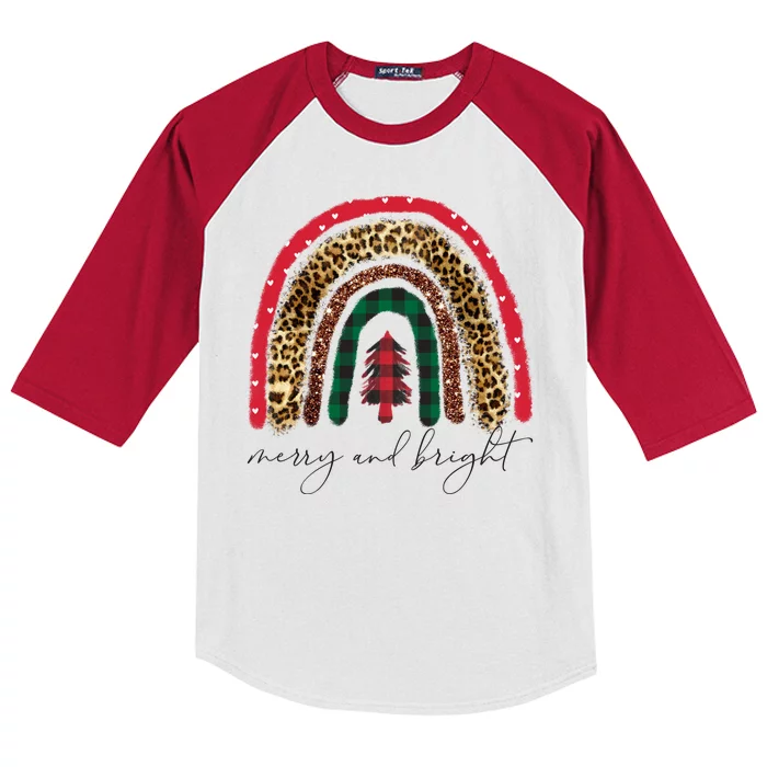 Merry And Bright Christmas Rainbow Festive Kids Colorblock Raglan Jersey