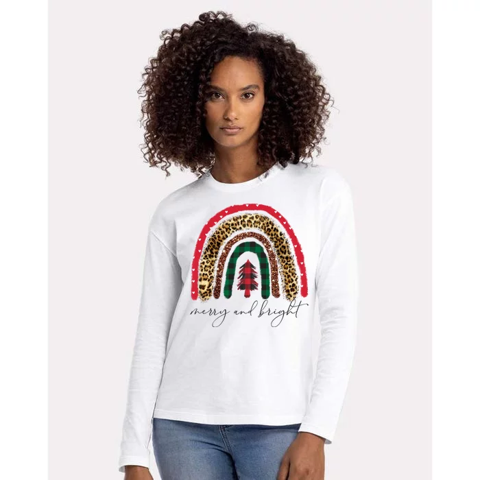 Merry And Bright Christmas Rainbow Festive Womens Cotton Relaxed Long Sleeve T-Shirt