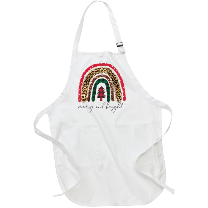 Merry And Bright Christmas Rainbow Festive Full-Length Apron With Pocket