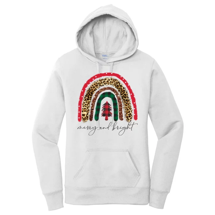 Merry And Bright Christmas Rainbow Festive Women's Pullover Hoodie