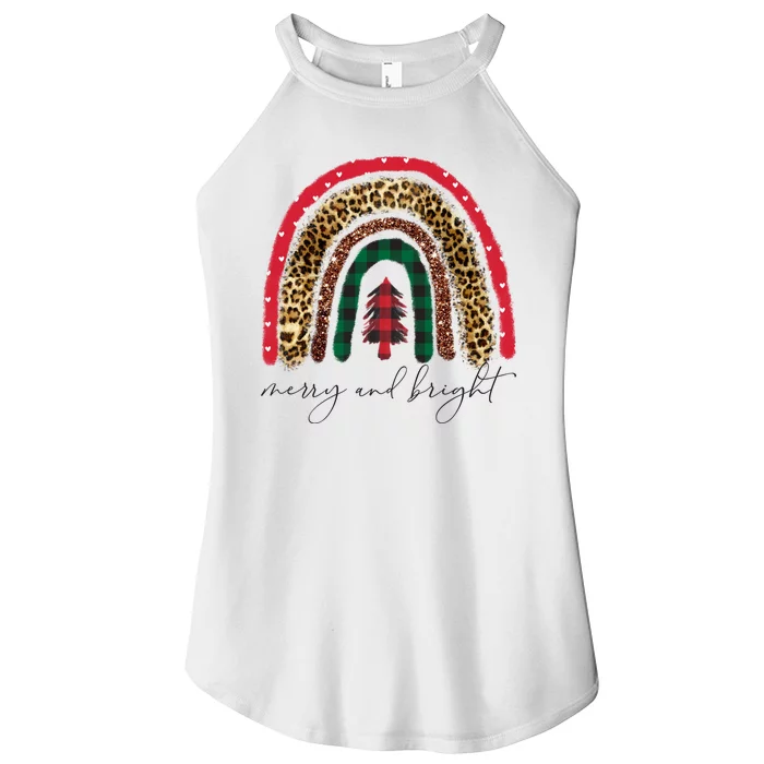 Merry And Bright Christmas Rainbow Festive Women’s Perfect Tri Rocker Tank