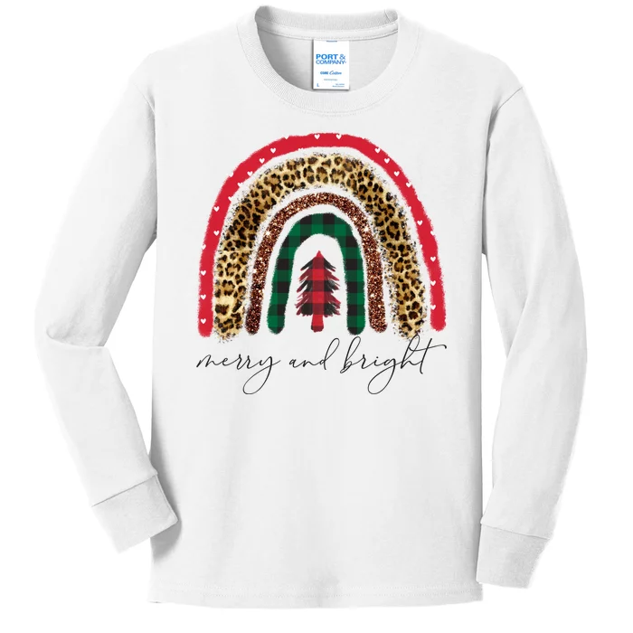 Merry And Bright Christmas Rainbow Festive Kids Long Sleeve Shirt