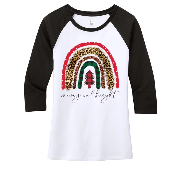 Merry And Bright Christmas Rainbow Festive Women's Tri-Blend 3/4-Sleeve Raglan Shirt