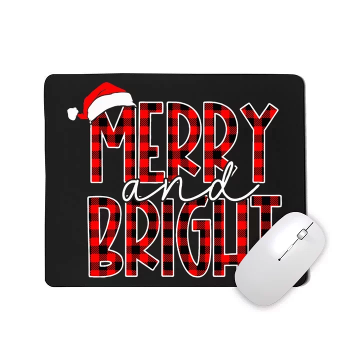 Merry and Bright Buffalo Plaid Red Santa Hat Christmas Xmas Mousepad