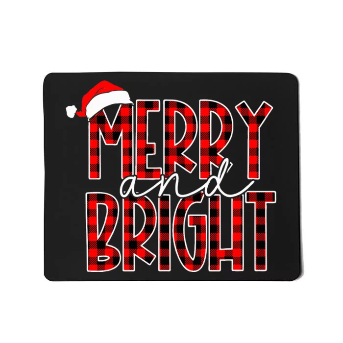 Merry and Bright Buffalo Plaid Red Santa Hat Christmas Xmas Mousepad