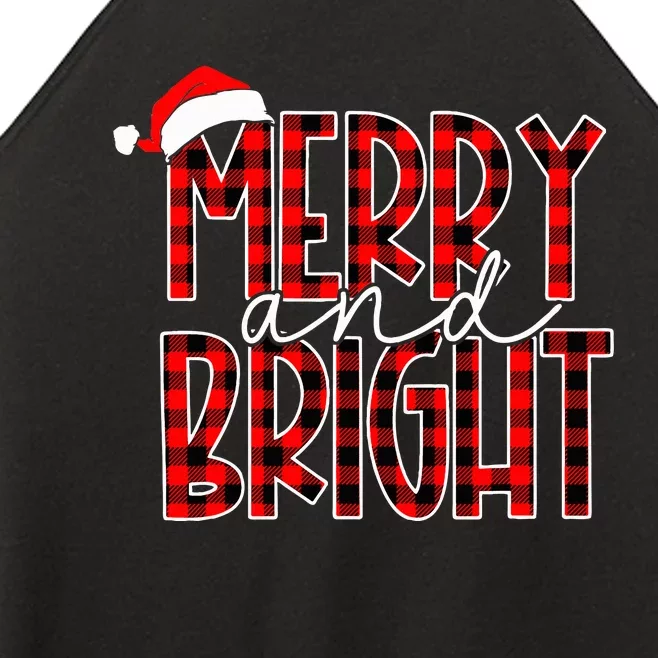 Merry and Bright Buffalo Plaid Red Santa Hat Christmas Xmas Women’s Perfect Tri Rocker Tank