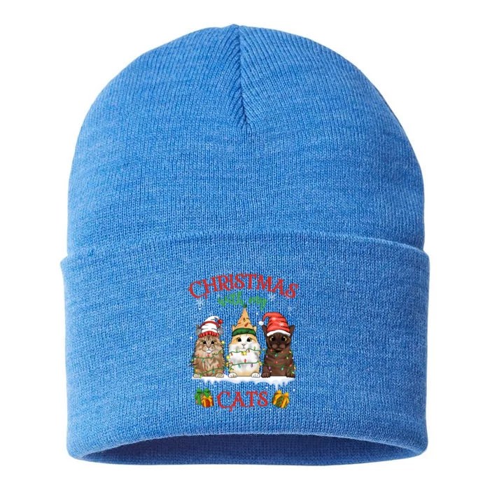 Merry And Bright With Cats Christmas With My Cats Meaningful Gift Sustainable Knit Beanie