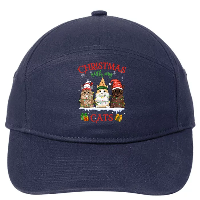 Merry And Bright With Cats Christmas With My Cats Meaningful Gift 7-Panel Snapback Hat