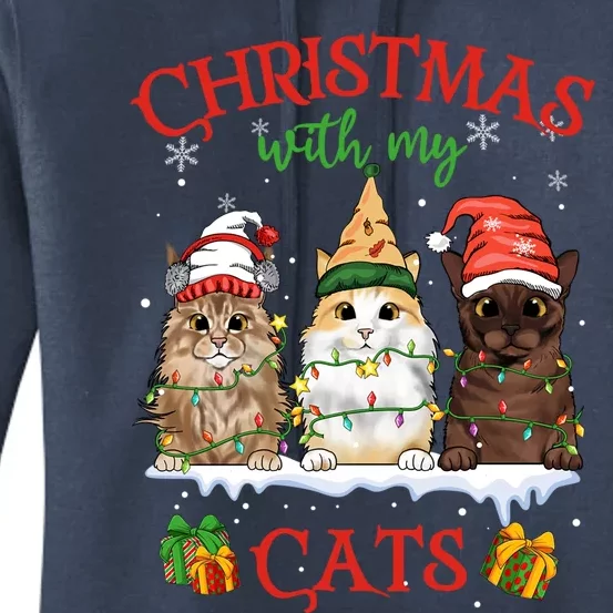 Merry And Bright With Cats Christmas With My Cats Meaningful Gift Women's Pullover Hoodie