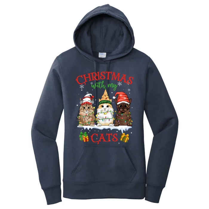 Merry And Bright With Cats Christmas With My Cats Meaningful Gift Women's Pullover Hoodie