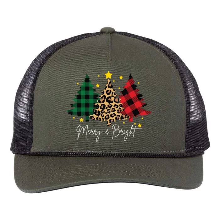 Merry And Bright Christmas Tree Festive Retro Rope Trucker Hat Cap