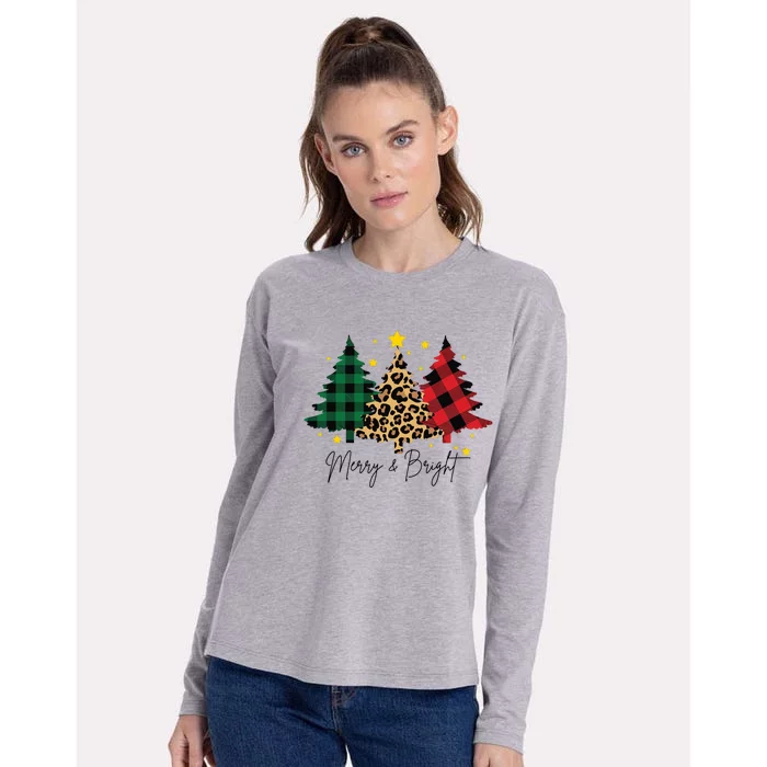 Merry And Bright Christmas Tree Festive Womens Cotton Relaxed Long Sleeve T-Shirt