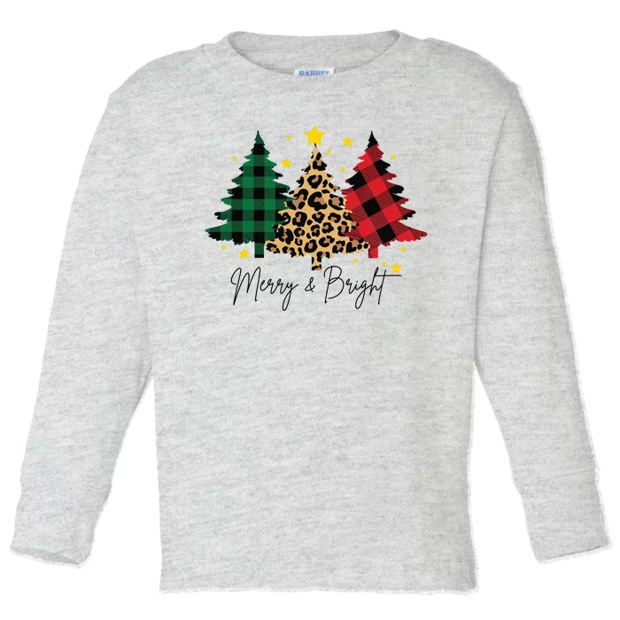 Merry And Bright Christmas Tree Festive Toddler Long Sleeve Shirt