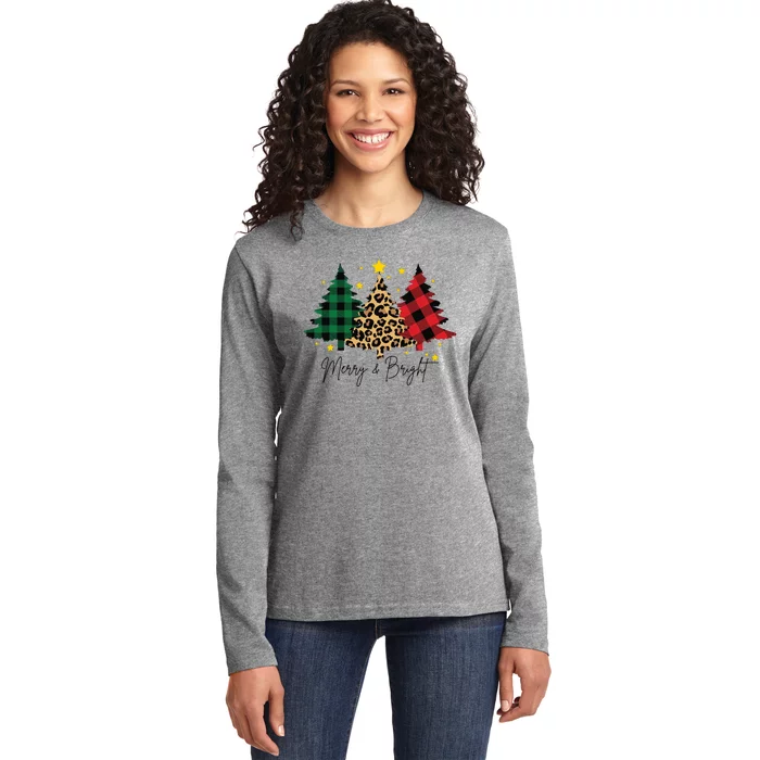 Merry And Bright Christmas Tree Festive Ladies Long Sleeve Shirt