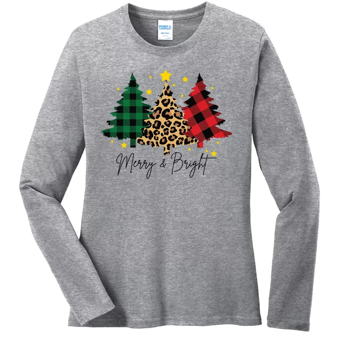 Merry And Bright Christmas Tree Festive Ladies Long Sleeve Shirt