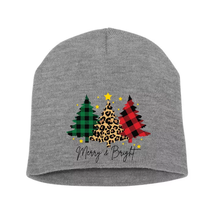 Merry And Bright Christmas Tree Festive Short Acrylic Beanie