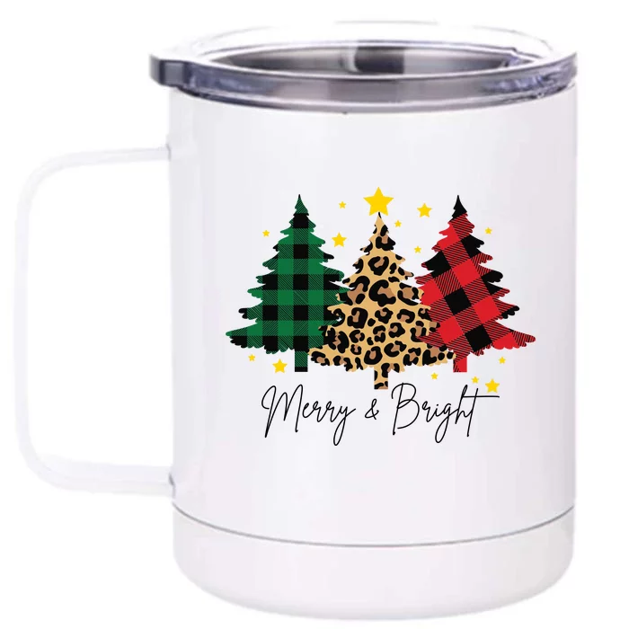 Merry And Bright Christmas Tree Festive Front & Back 12oz Stainless Steel Tumbler Cup